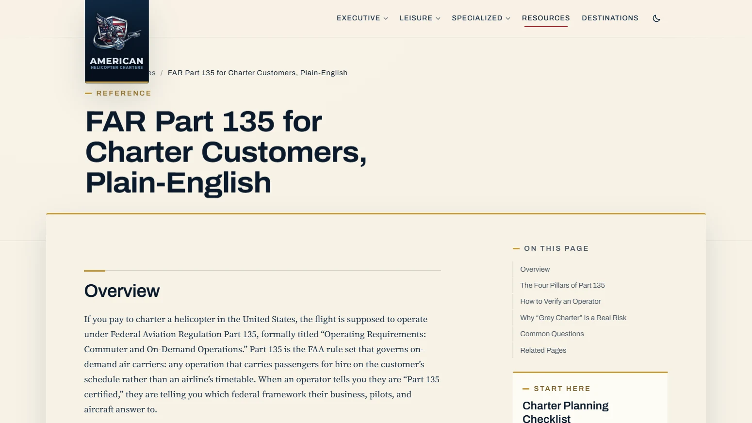 HelicopterCharters.us Long-form reading: The article template gives difficult regulatory material a stable reading column, persistent contents rail, and clear related path