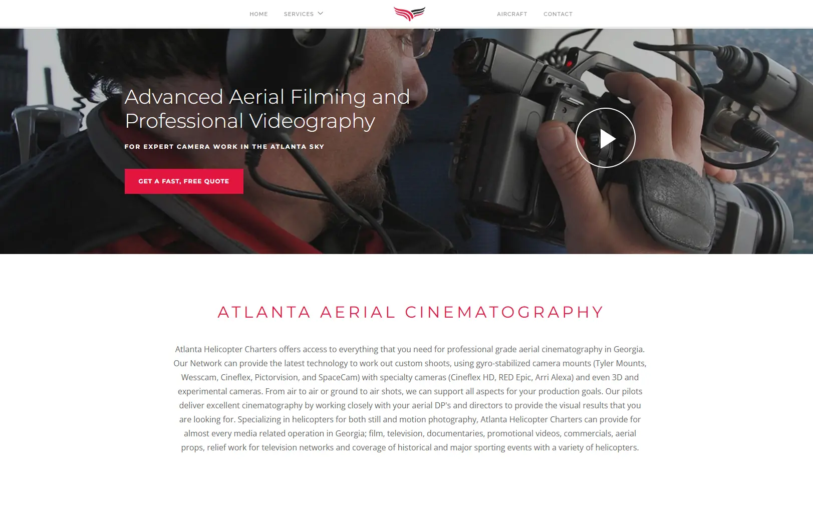 SKYNET Video-enabled city content: The Atlanta site presents aerial videography with an in-page media player, keeping visitors focused while the video plays