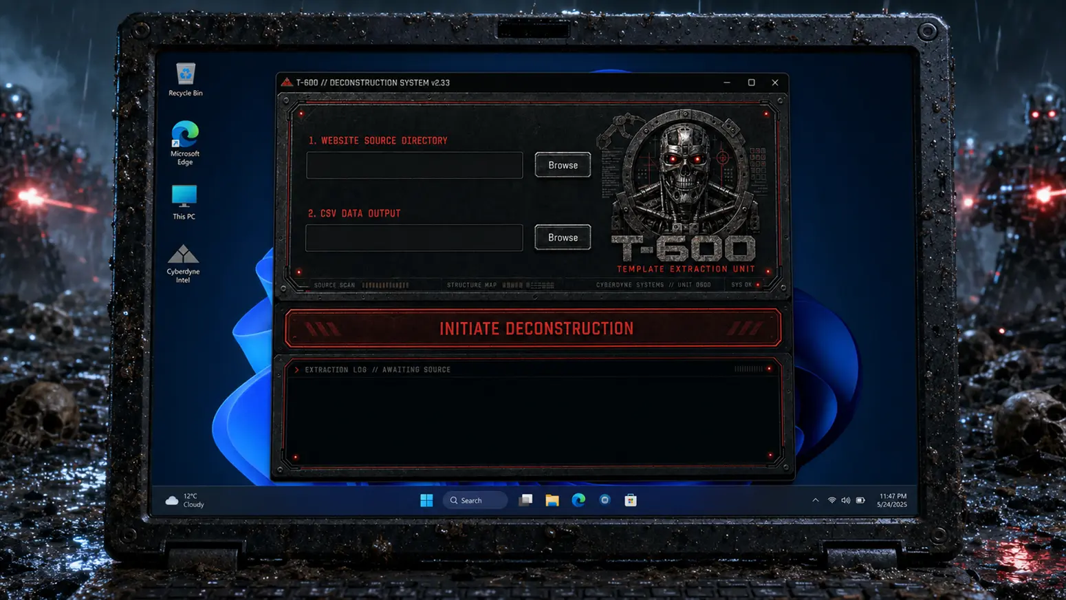 SKYNET T-600 Template Extraction Unit: Converts a proven website into a reusable build template while protecting the PHP that makes it work