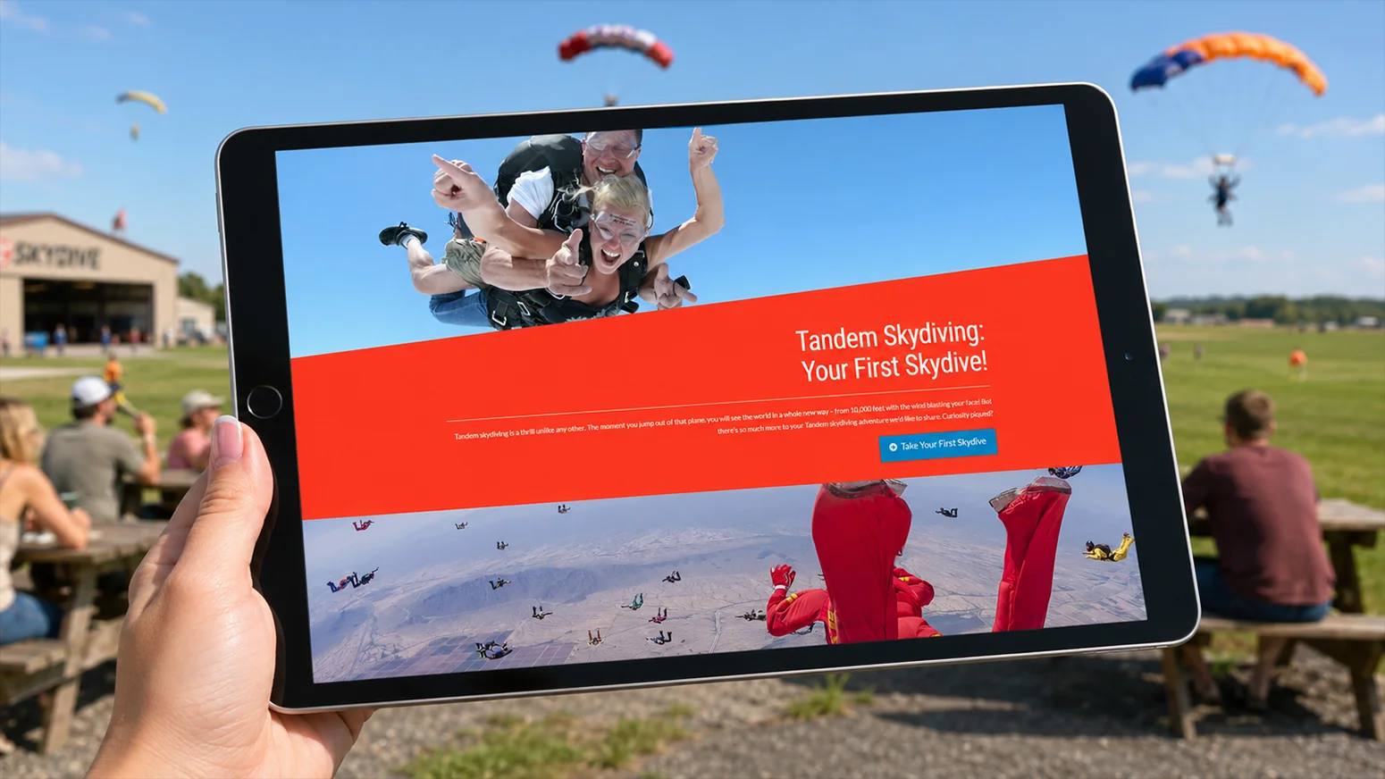 Skydiving.com Tandem page, 2017: The first-skydive pitch that turned a search into a booking.